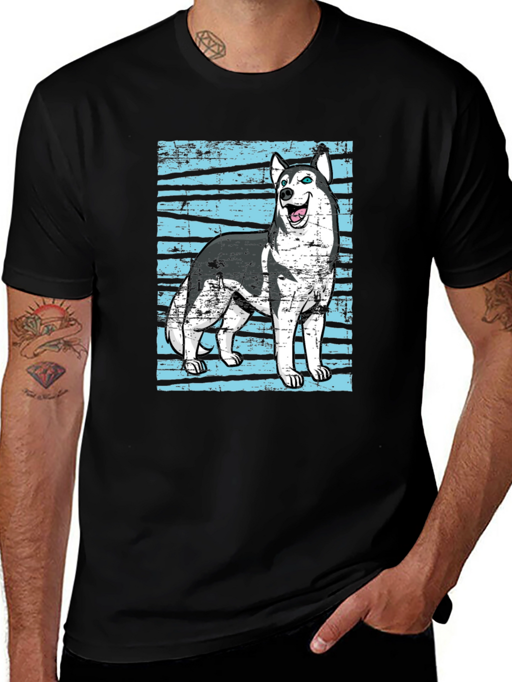 Husky Dog Graphic Print Black T-Shirt