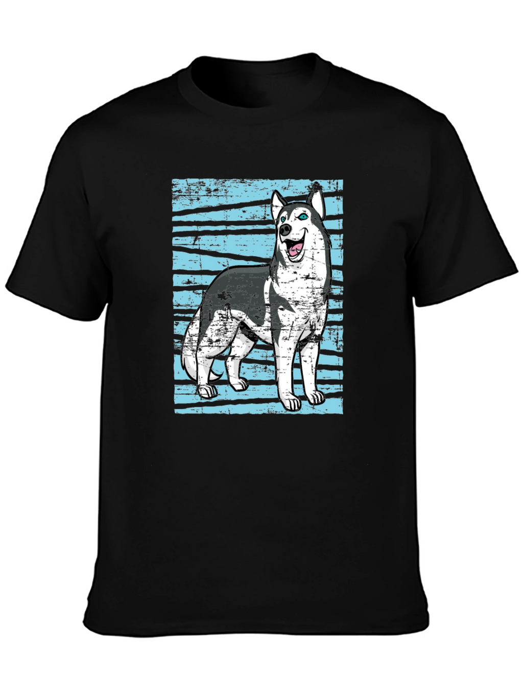 Husky Dog Graphic Print Black T-Shirt