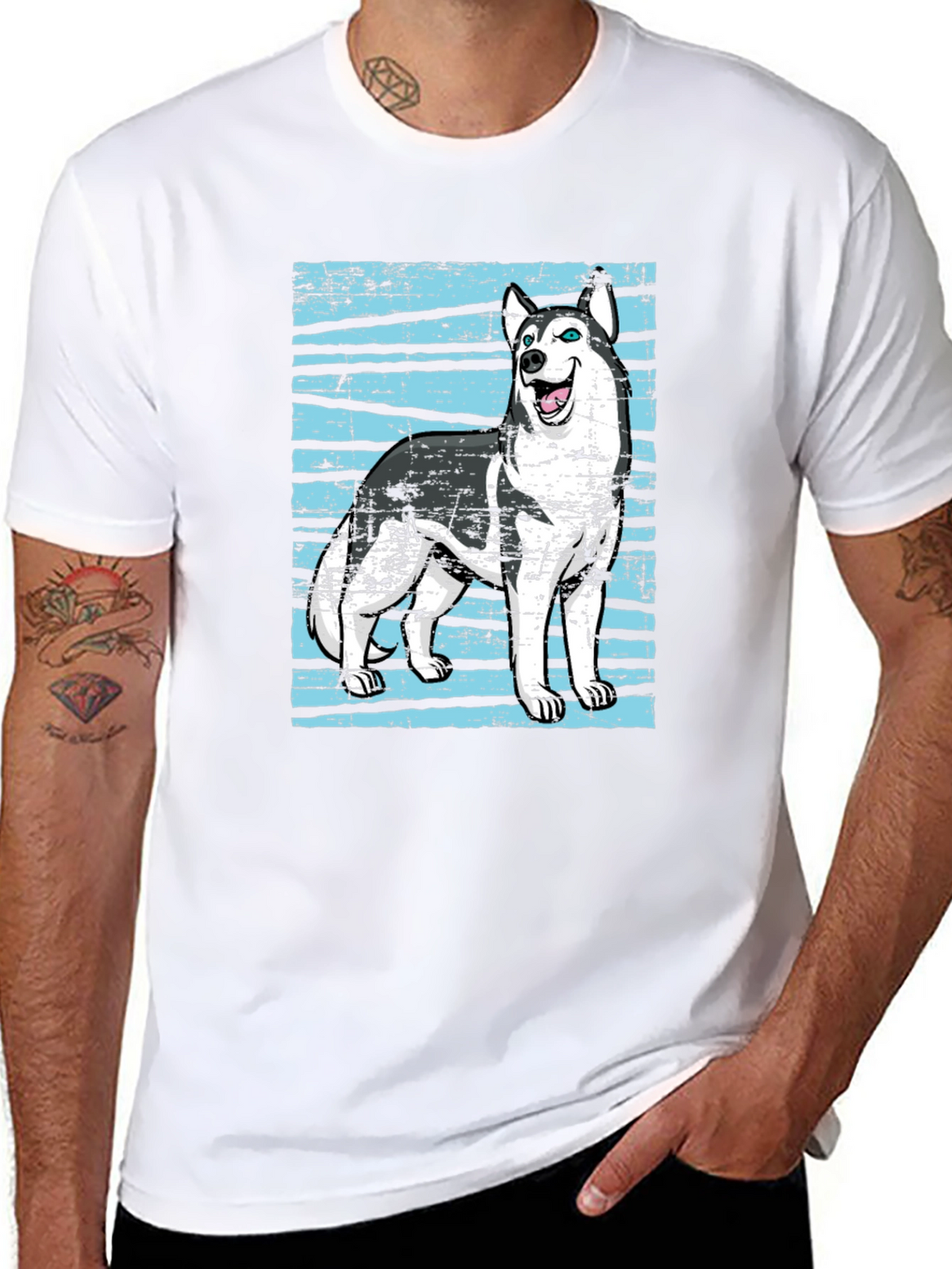 Husky Dog Graphic Print Black T-Shirt
