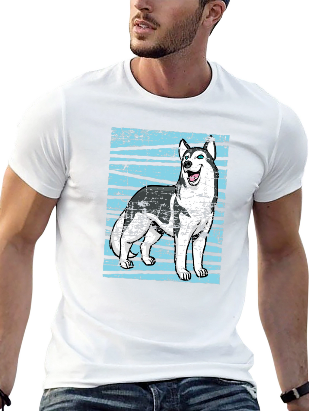 Husky Dog Graphic Print Black T-Shirt