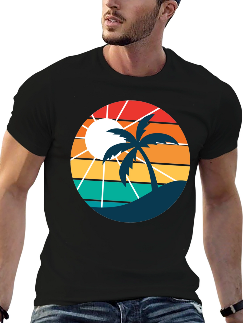 Retro Sunset Beach Palm Tree T-Shirt