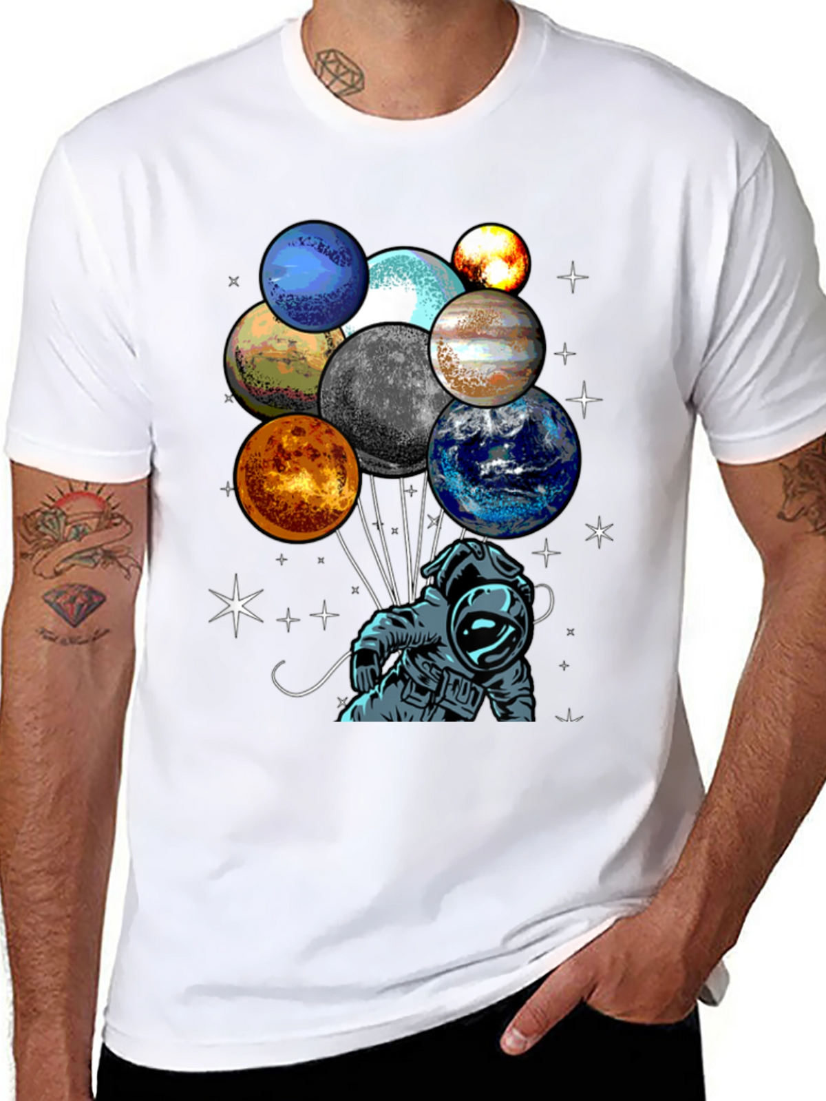 Astronaut Planet Balloons Graphic Tee