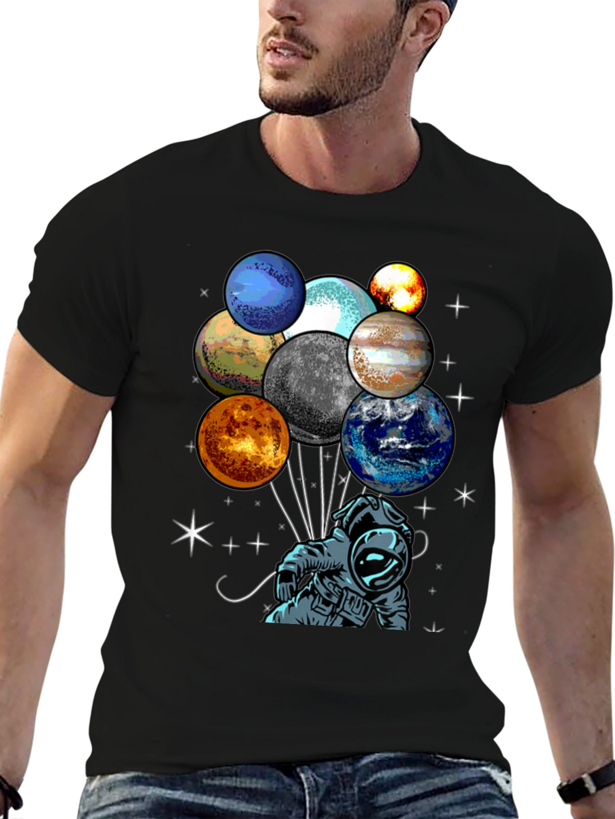 Astronaut Planet Balloons Graphic Tee