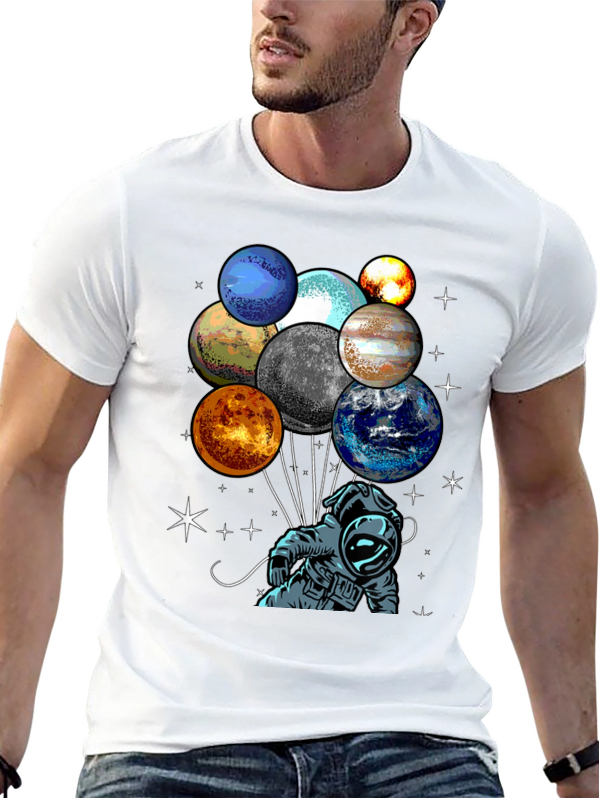 Astronaut Planet Balloons Graphic Tee
