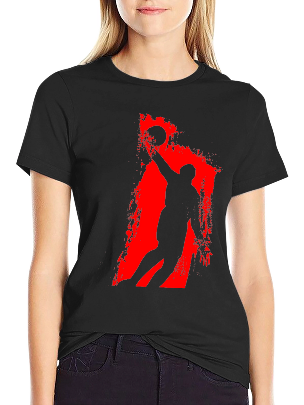 Basketball Silhouette Graphic Tee - Black Cotton T-Shirt