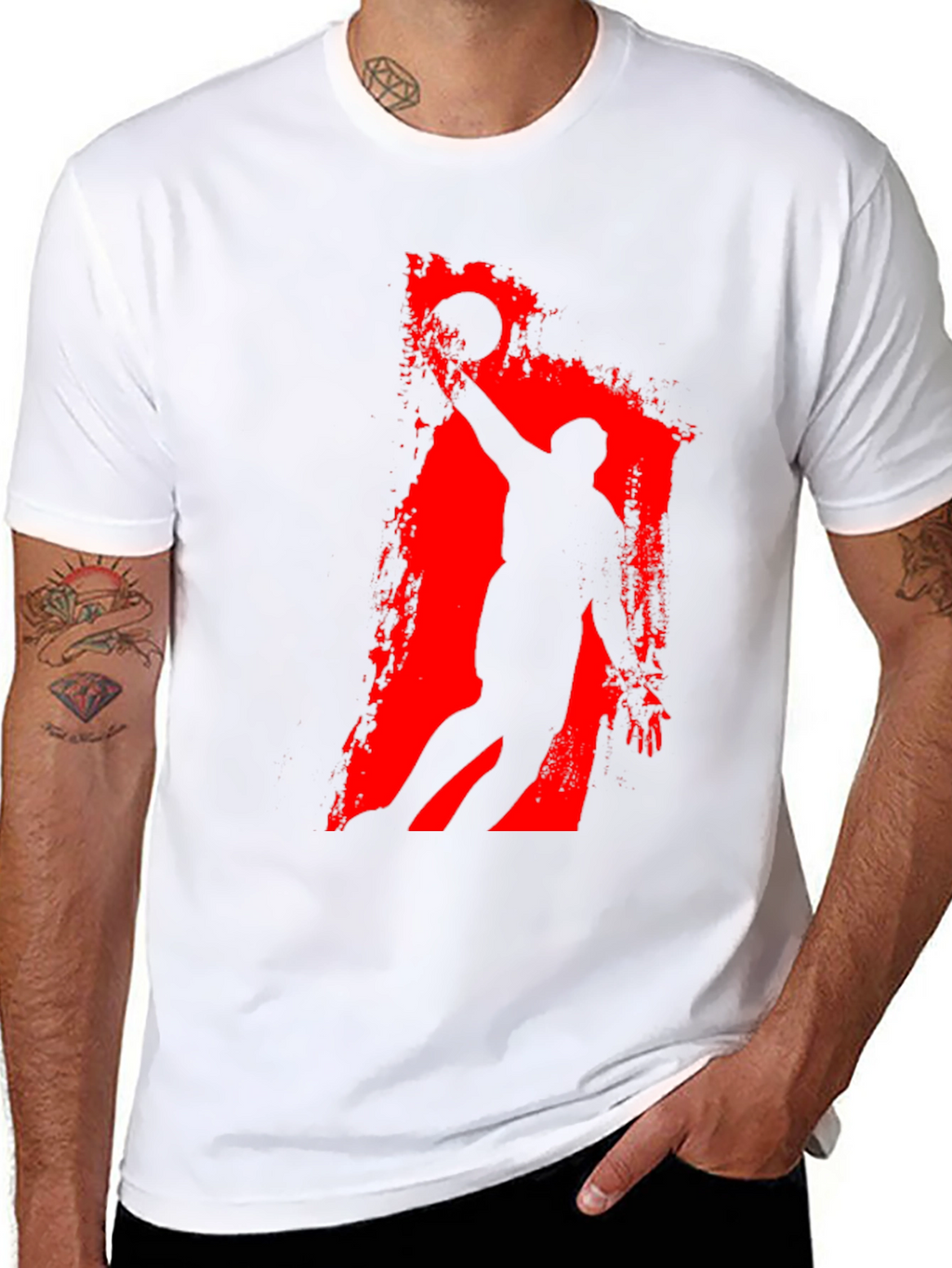 Basketball Silhouette Graphic Tee - Black Cotton T-Shirt