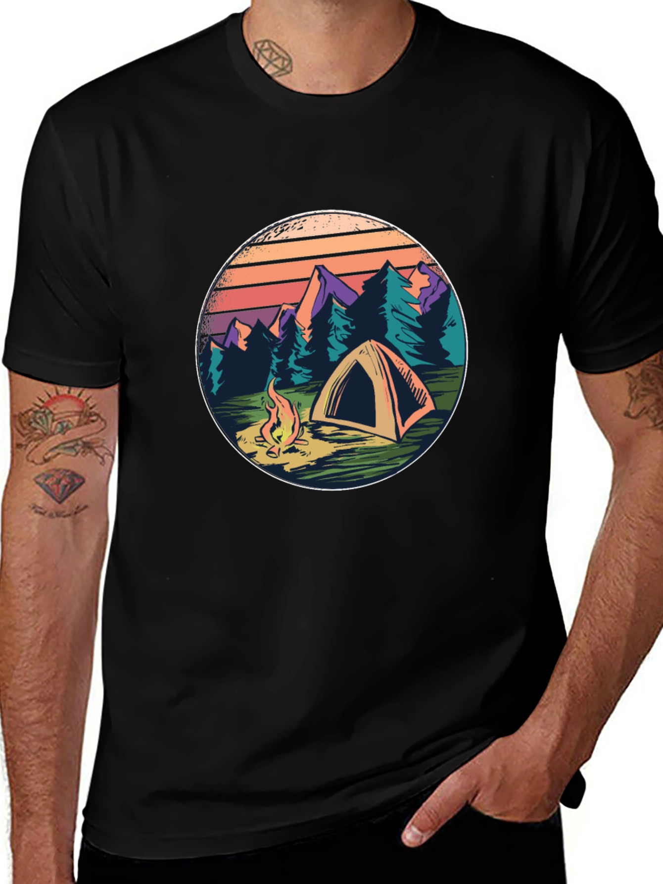Camping Adventure T-Shirt - Mountain Scene Graphic Tee