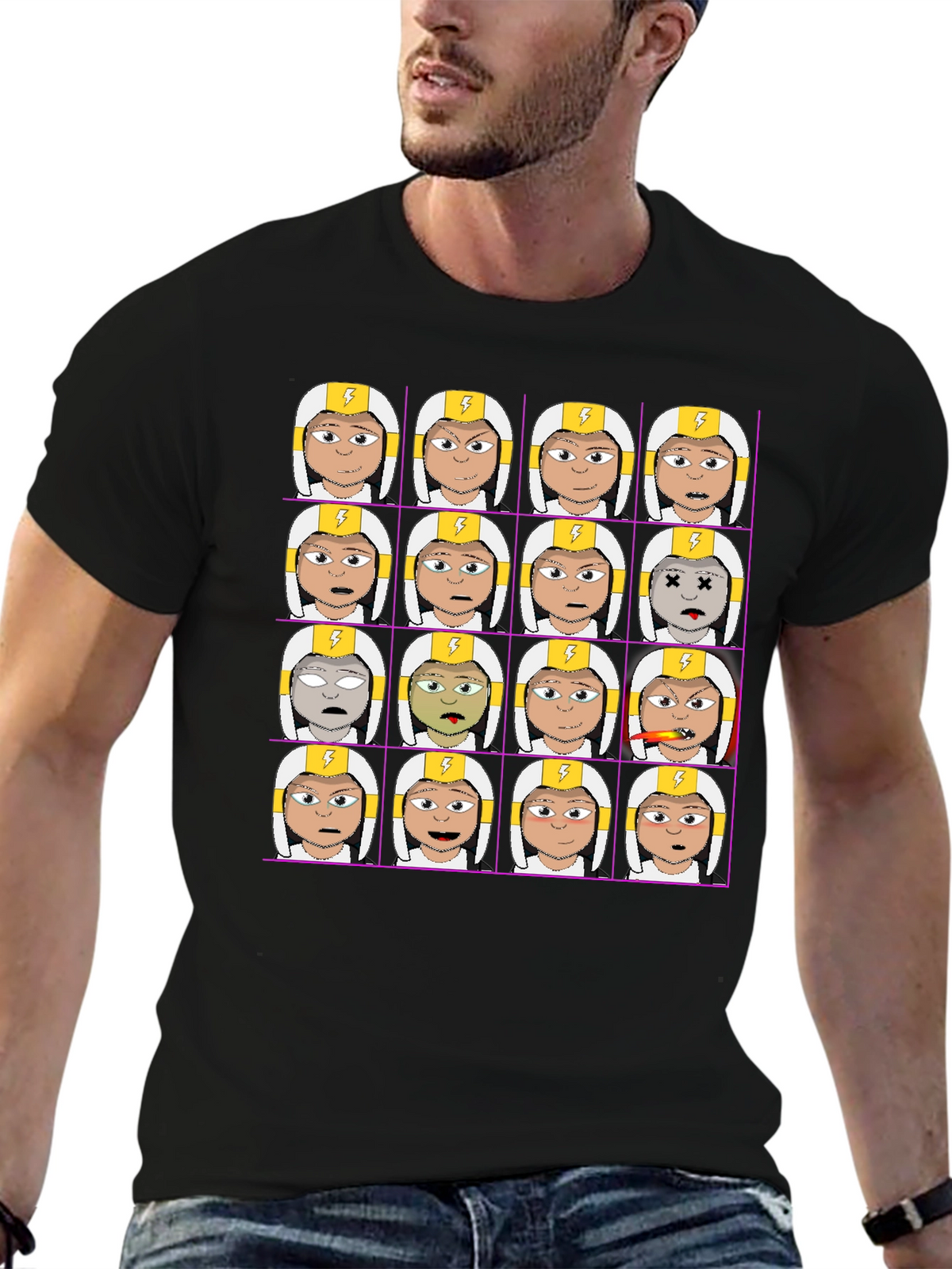 Funny Character Grid Print T-Shirt