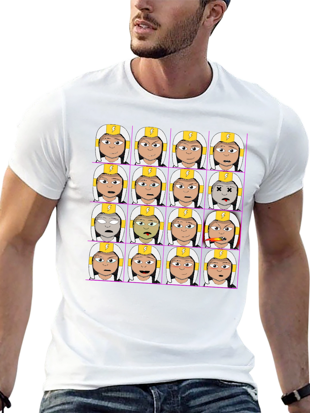 Funny Character Grid Print T-Shirt