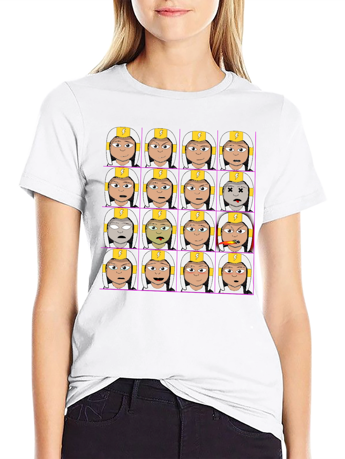 Funny Character Grid Print T-Shirt