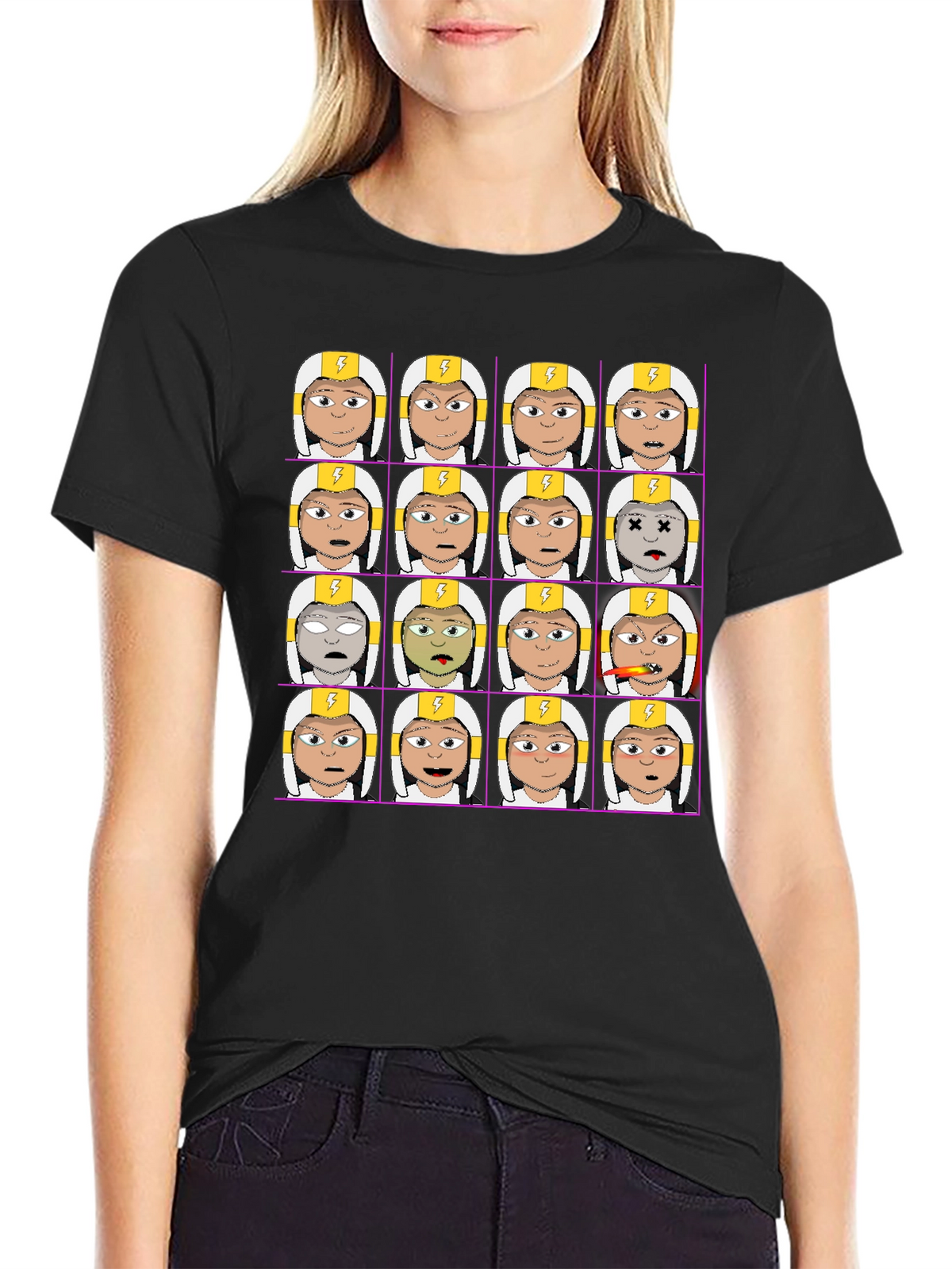 Funny Character Grid Print T-Shirt