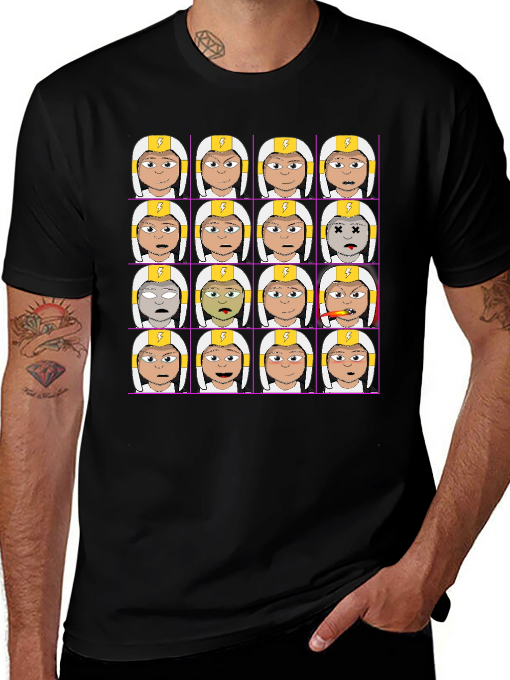 Funny Character Grid Print T-Shirt