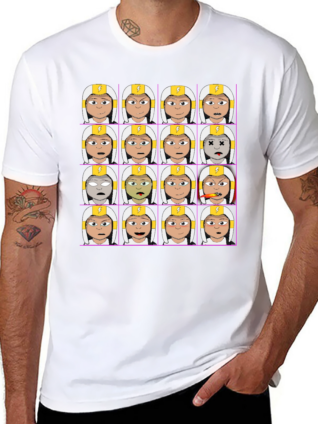 Funny Character Grid Print T-Shirt