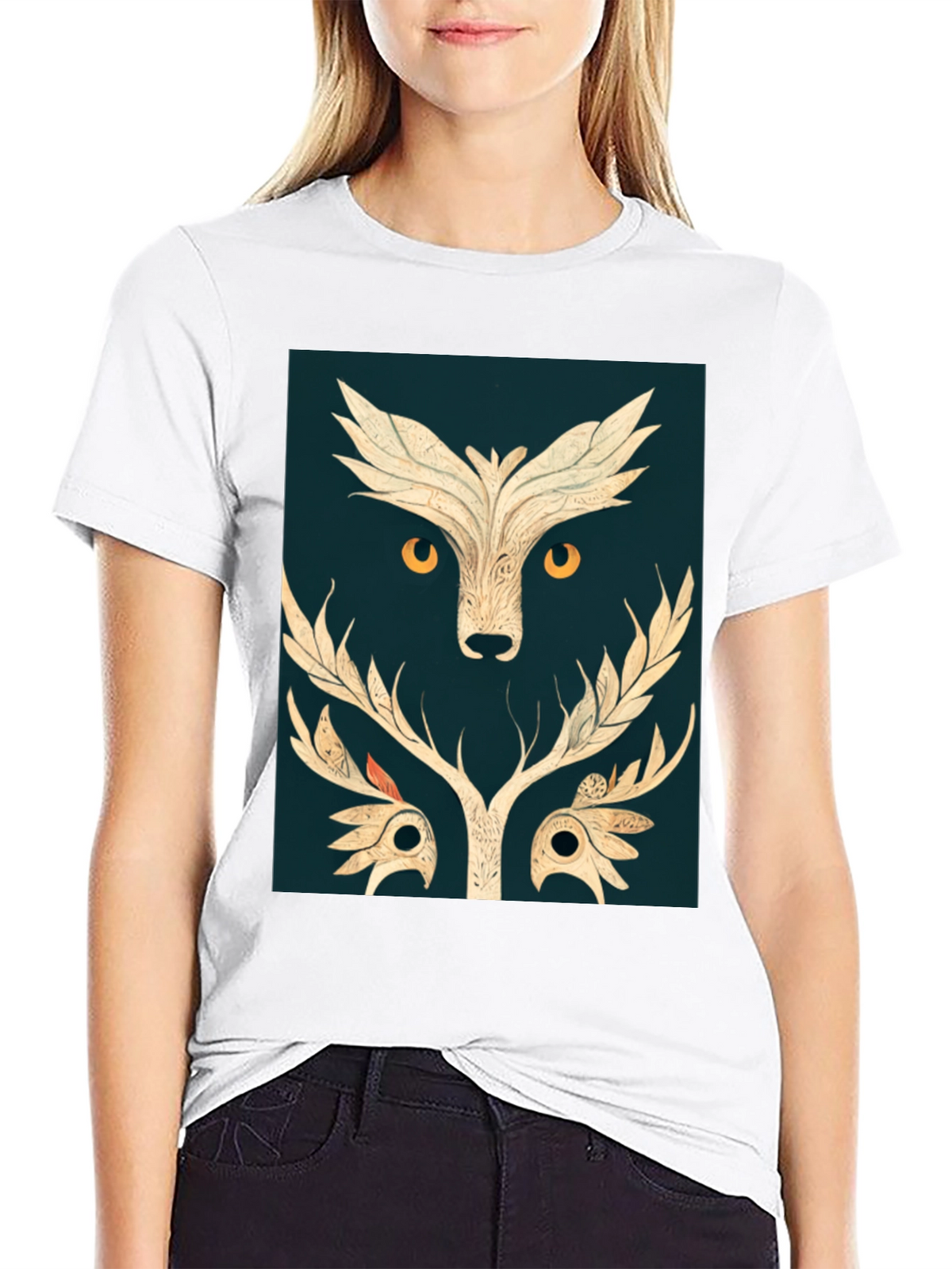 Abstract Owl Graphic Tee - Black