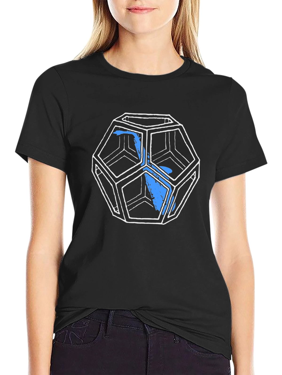 Geometric Icosahedron Graphic Tee - Black