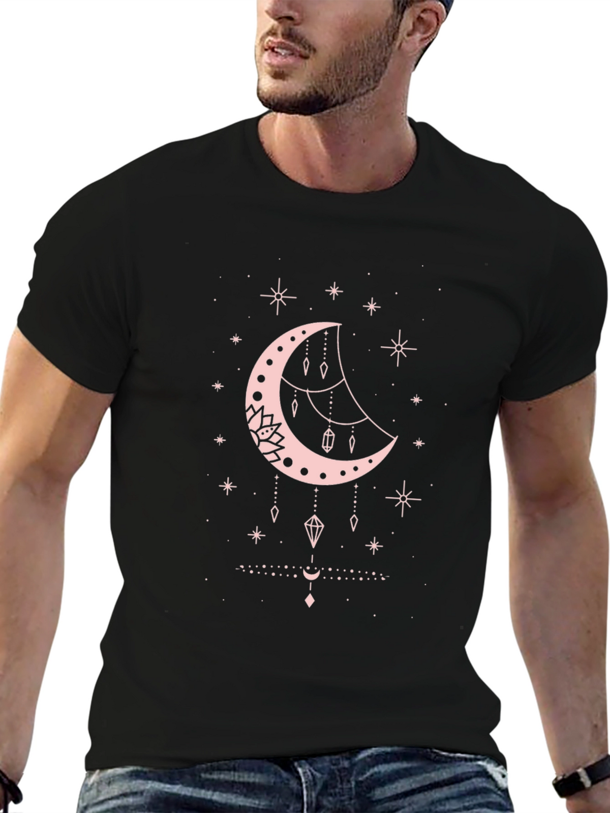 Celestial Moon Graphic Tee - Black
