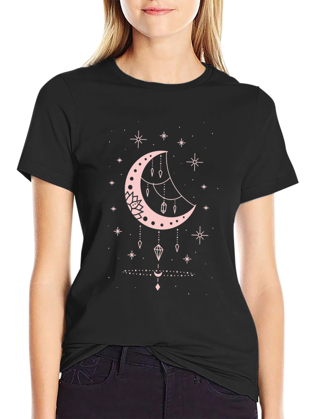 Celestial Moon Graphic Tee - Black