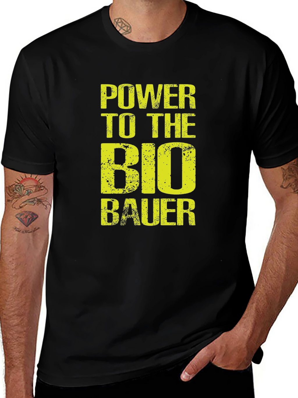 Power to the Bio Bauer Black Graphic Tee