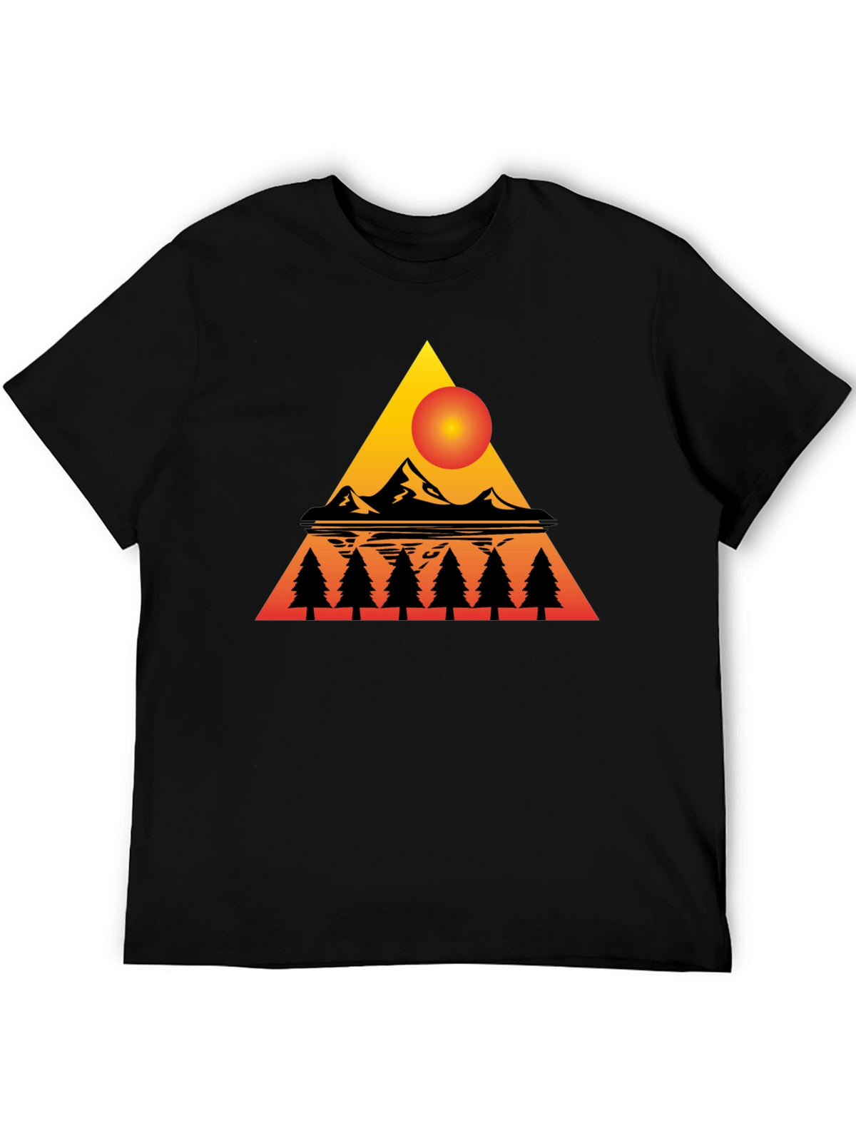 Sunset Mountain Triangle Graphic Tee - Black