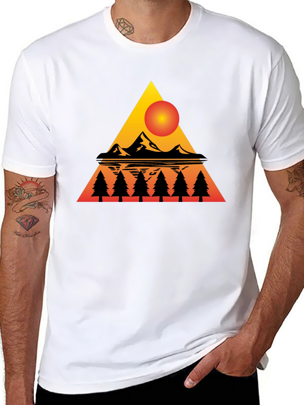 Sunset Mountain Triangle Graphic Tee - Black