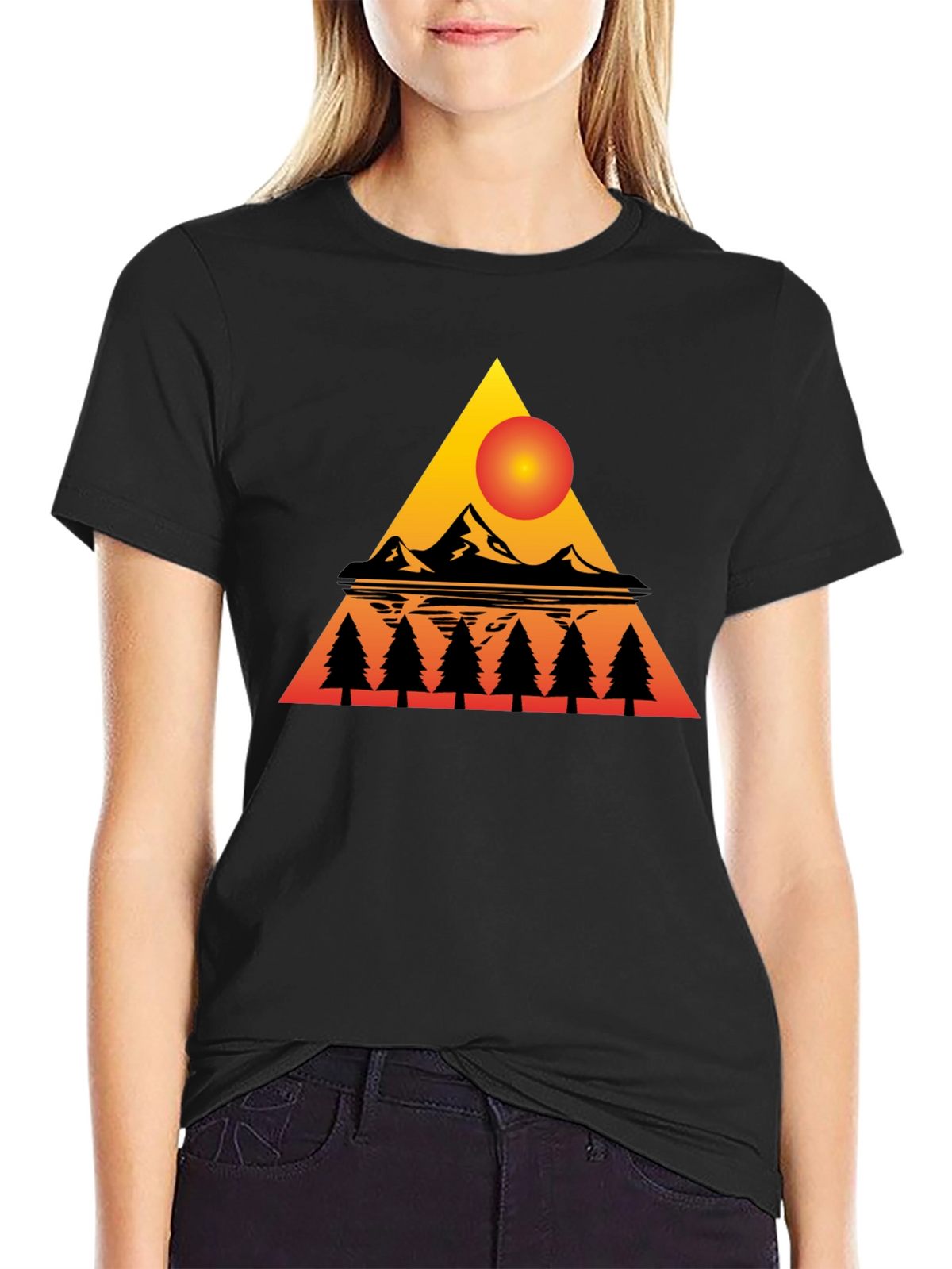 Sunset Mountain Triangle Graphic Tee - Black