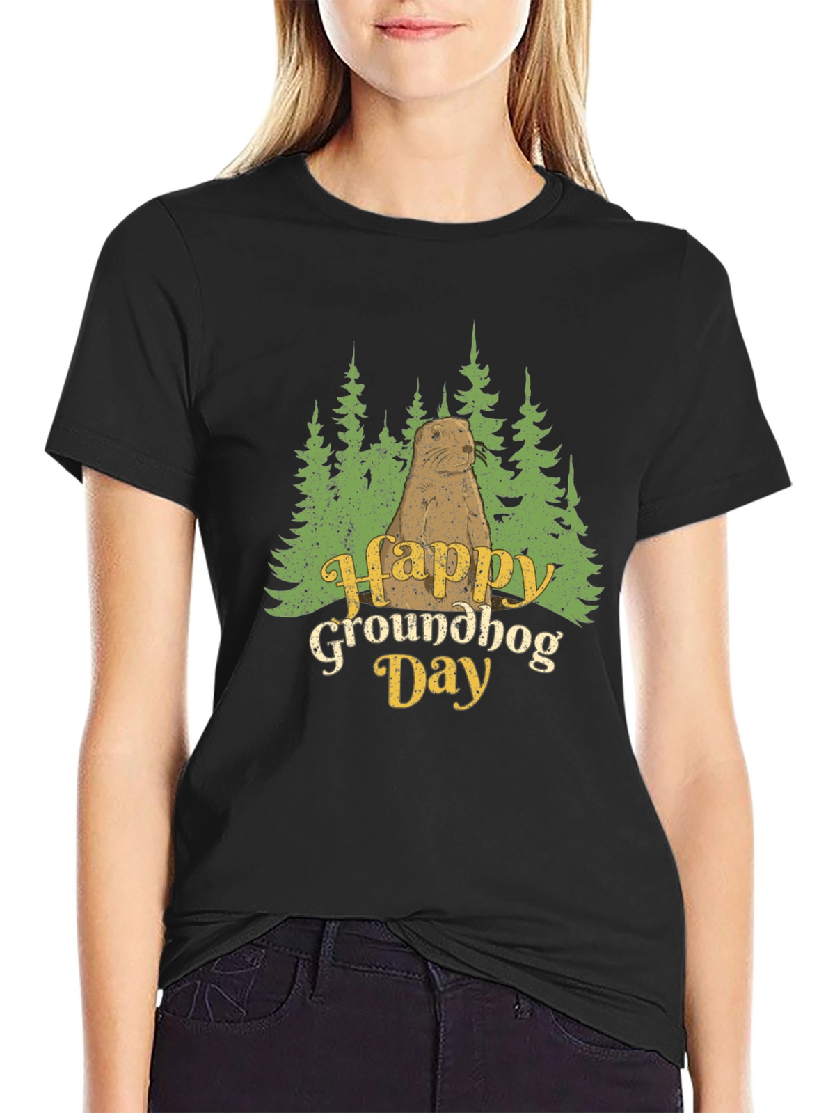 Happy Groundhog Day Graphic Tee - Black