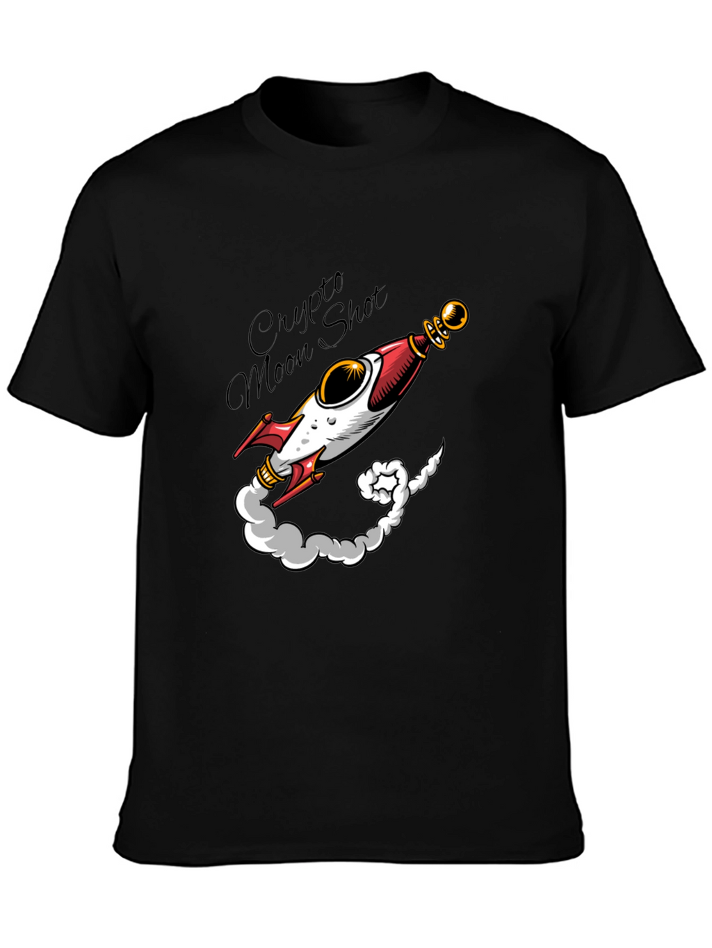 Crypto Moon Shot T-Shirt - Black Rocket Design