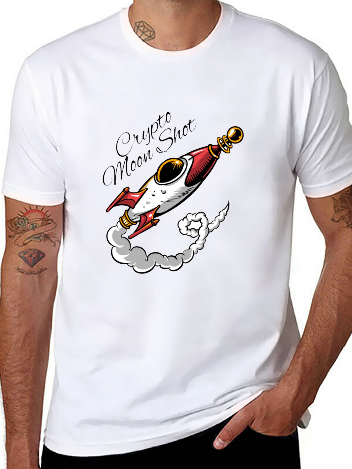 Crypto Moon Shot T-Shirt - Black Rocket Design