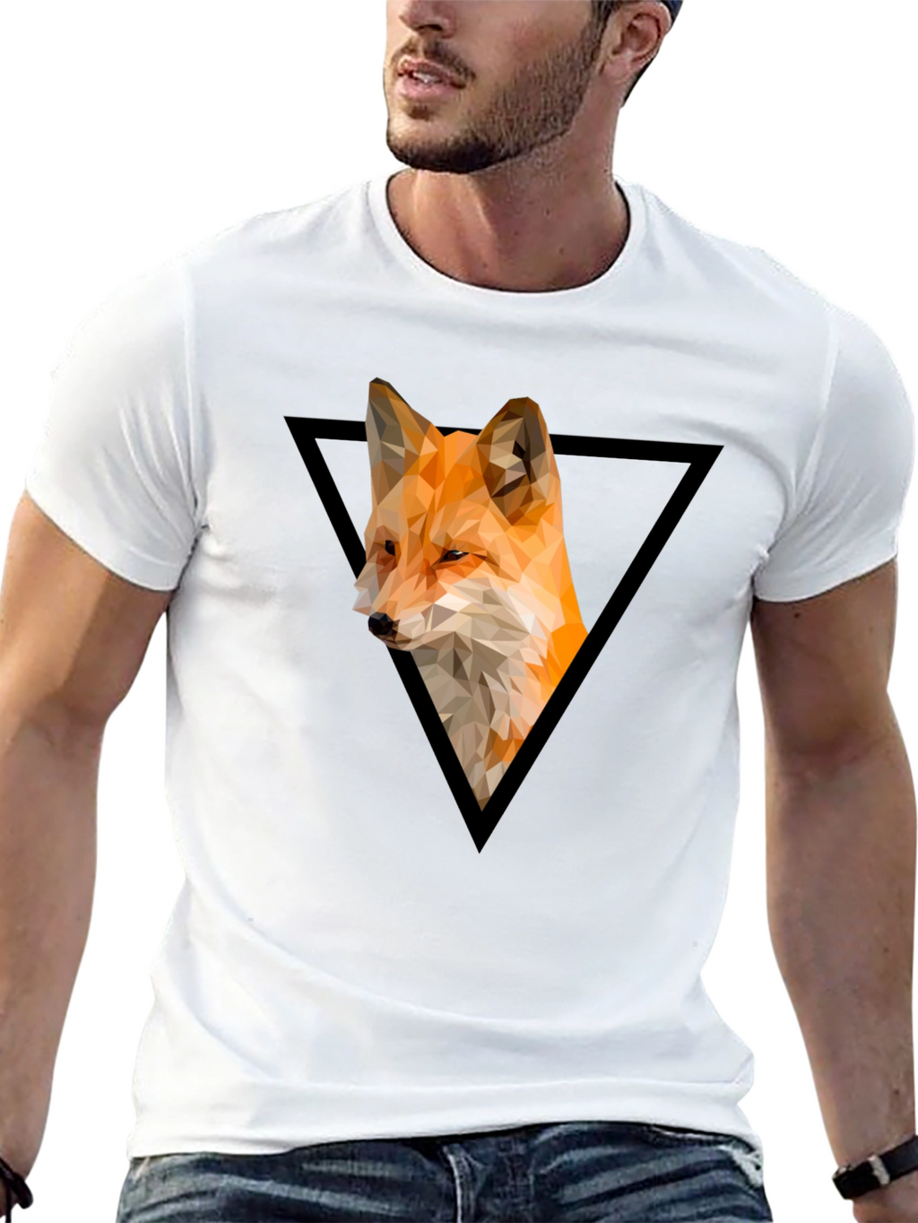 Geometric Fox Graphic Tee - Modern Triangle Design
