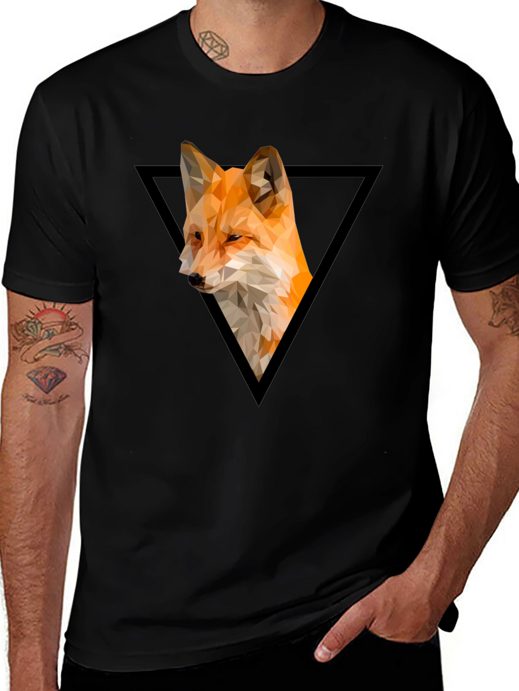 Geometric Fox Graphic Tee - Modern Triangle Design