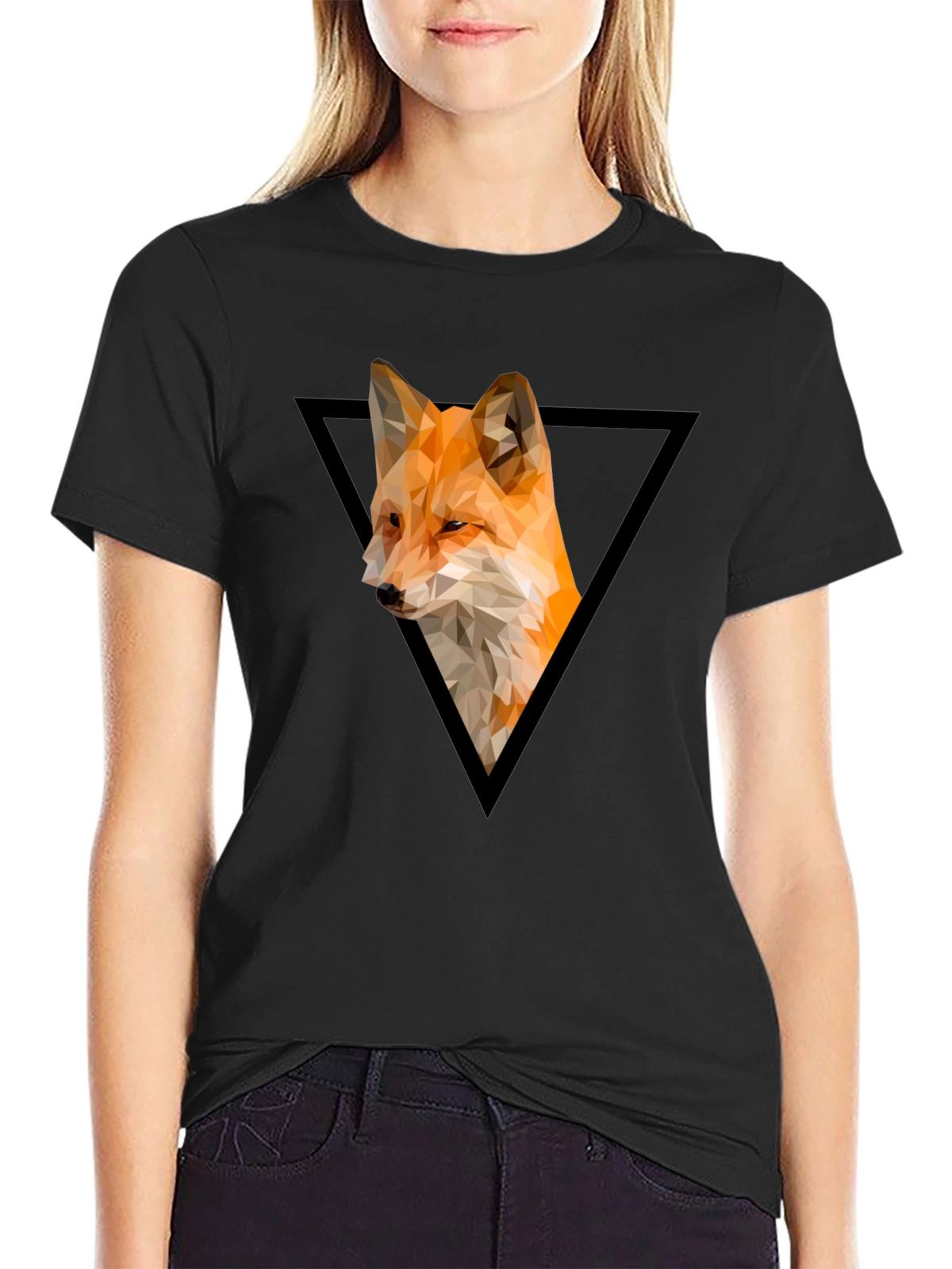 Geometric Fox Graphic Tee - Modern Triangle Design