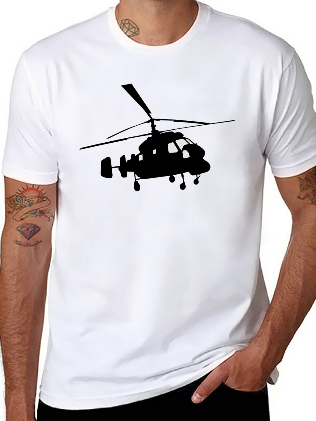 Black Helicopter Graphic Tee - Aviation Enthusiast Shirt