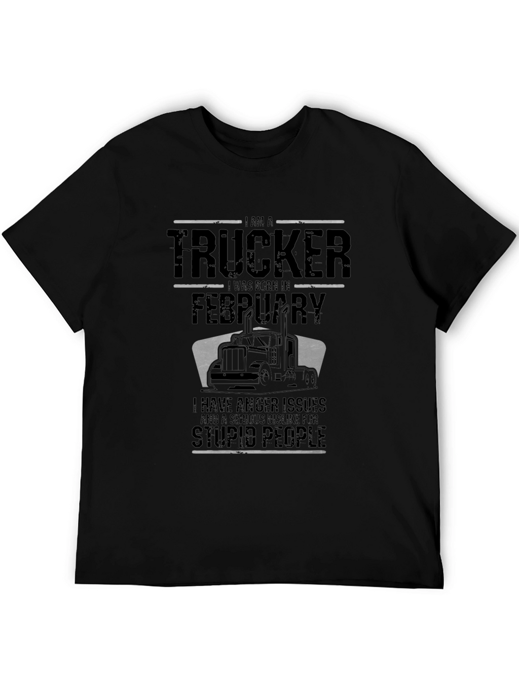 Trucker February Birthday Black T-Shirt