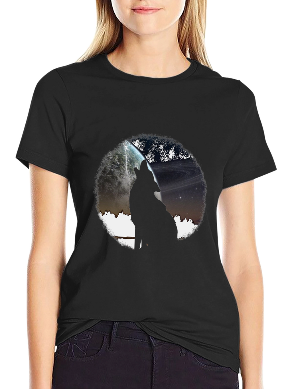 Wolf Howling at Planet Graphic T-Shirt