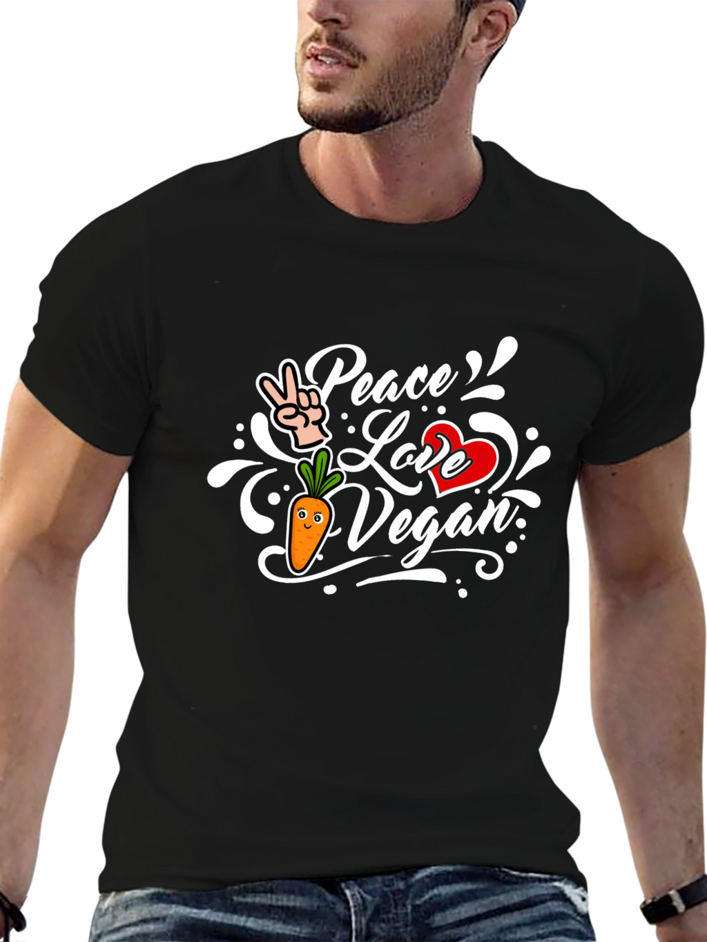 Peace Love Vegan Black T-Shirt