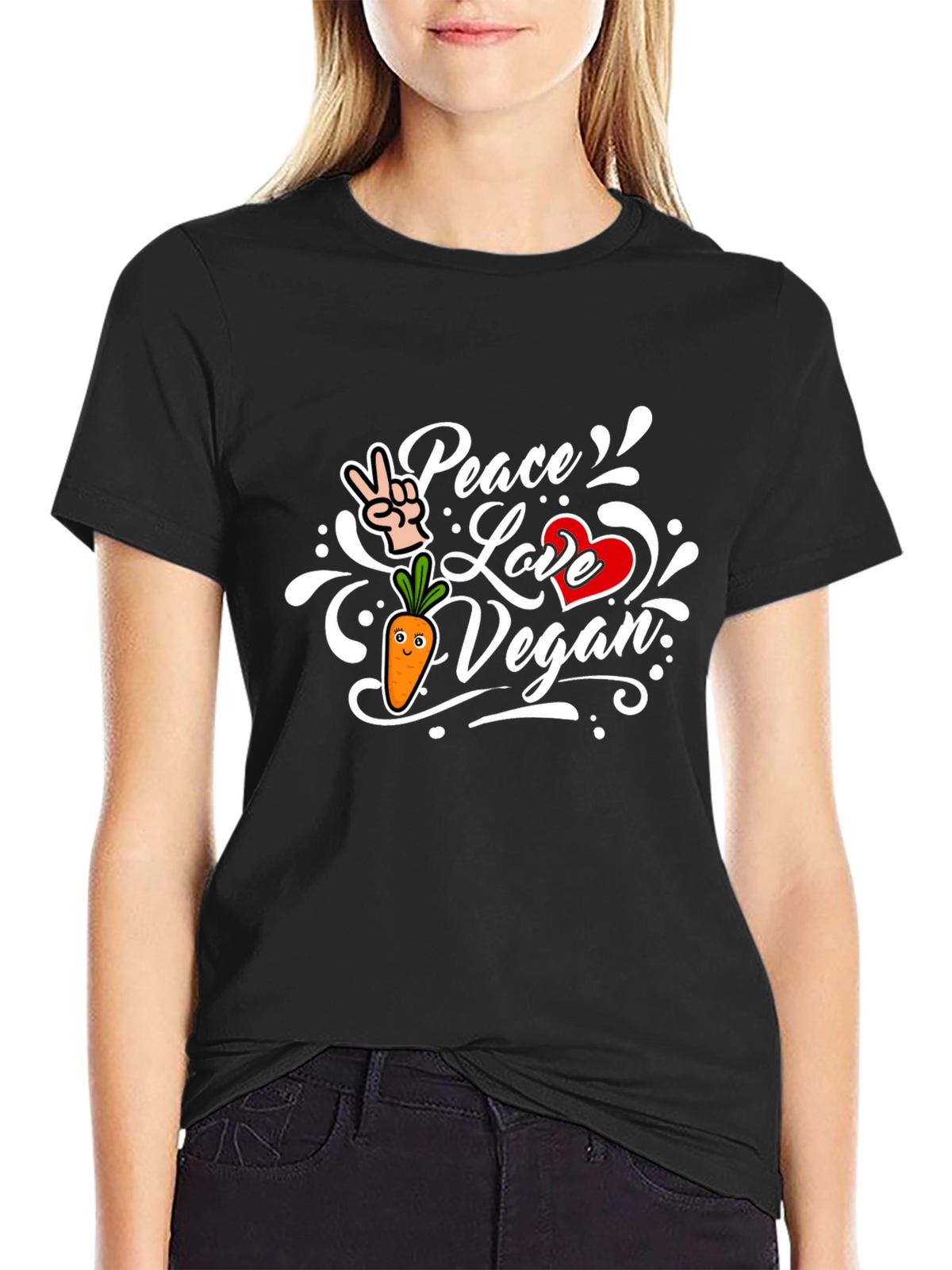 Peace Love Vegan Black T-Shirt