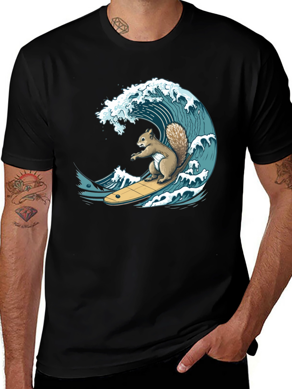 Surfing Squirrel Graphic T-Shirt