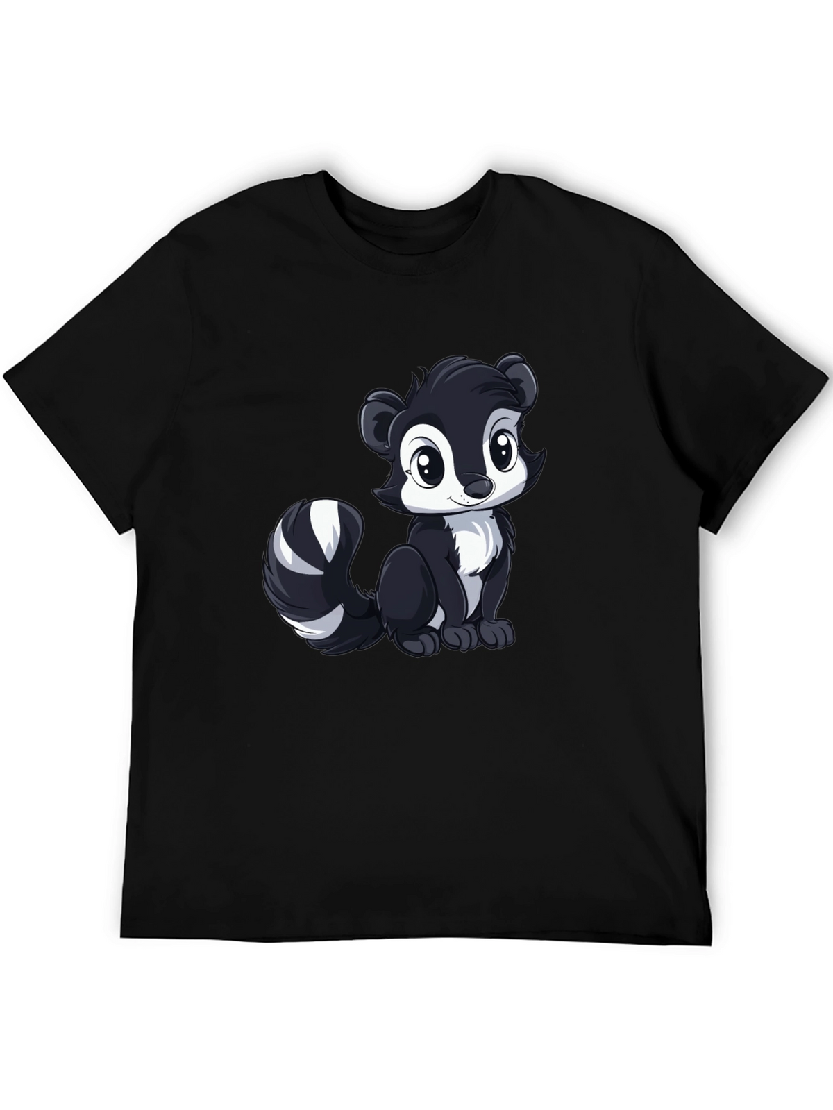 Cute Skunk Graphic Tee - Black Cotton Shirt