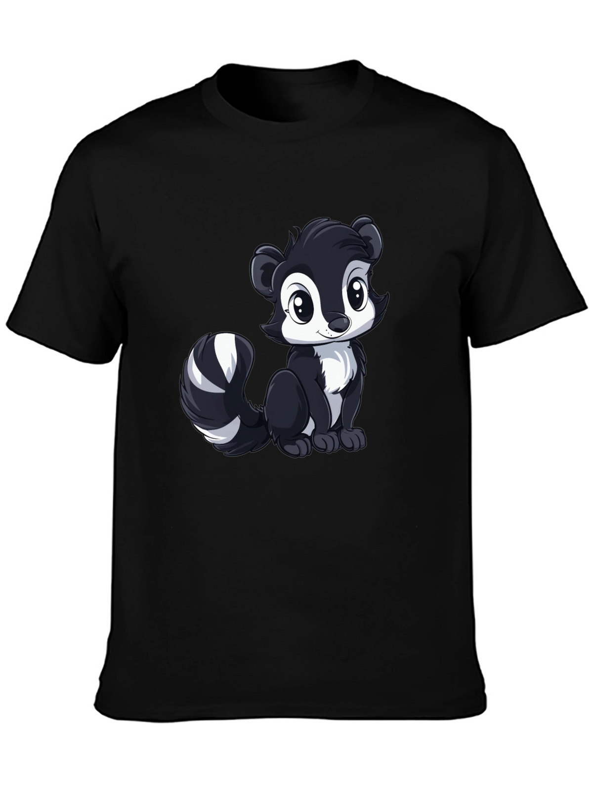 Cute Skunk Graphic Tee - Black Cotton Shirt