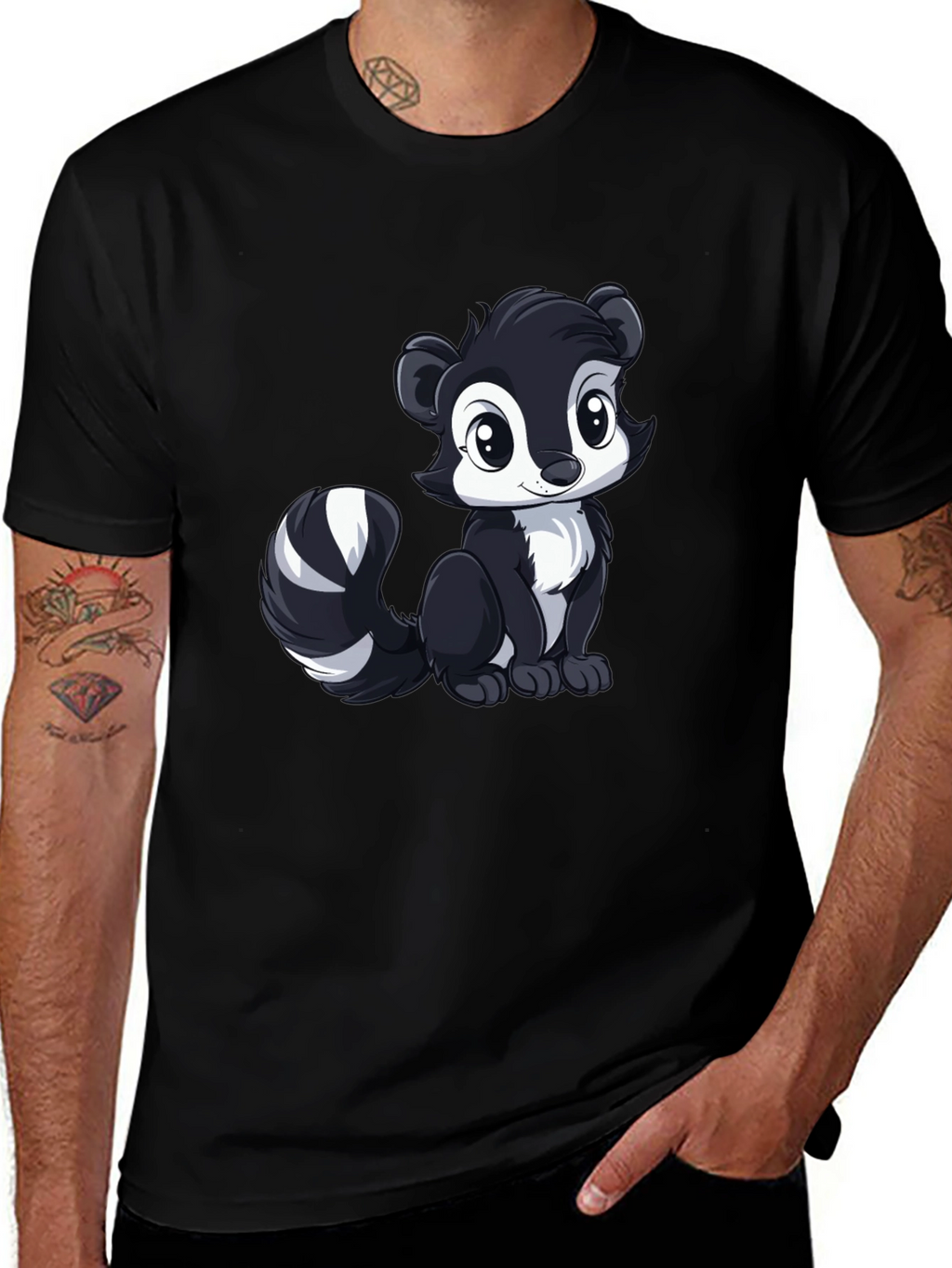 Cute Skunk Graphic Tee - Black Cotton Shirt
