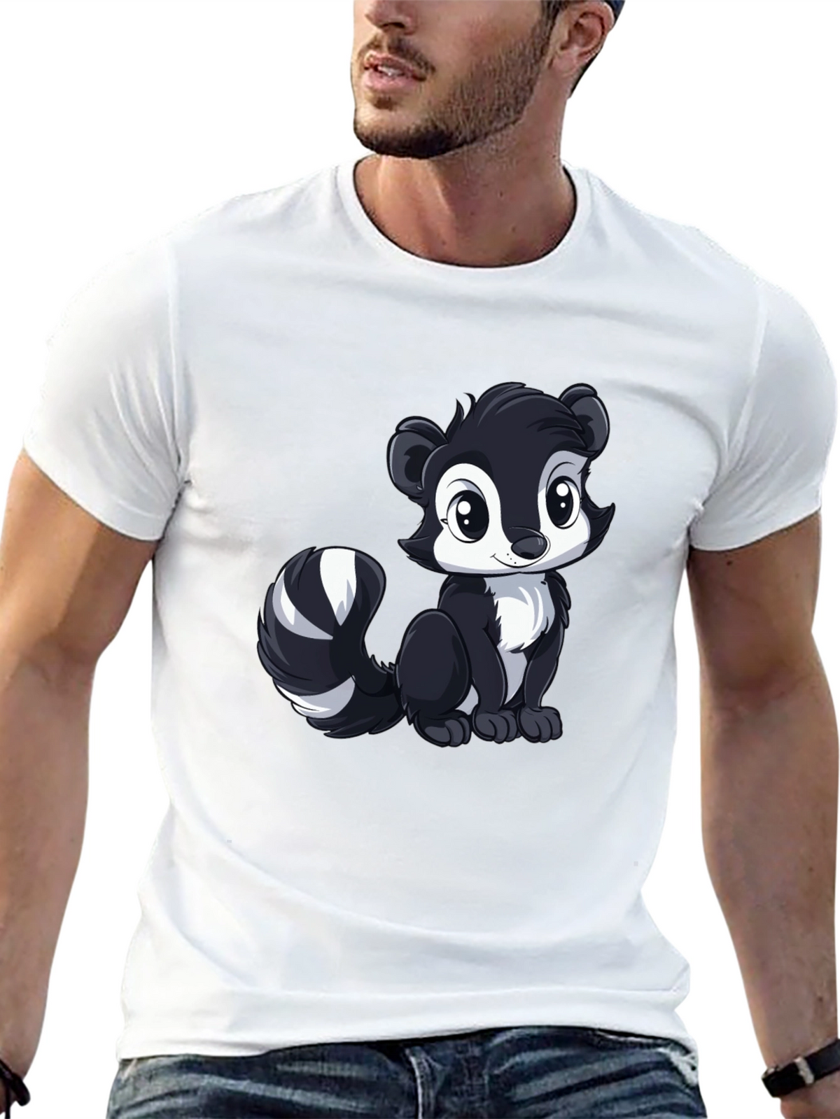 Cute Skunk Graphic Tee - Black Cotton Shirt