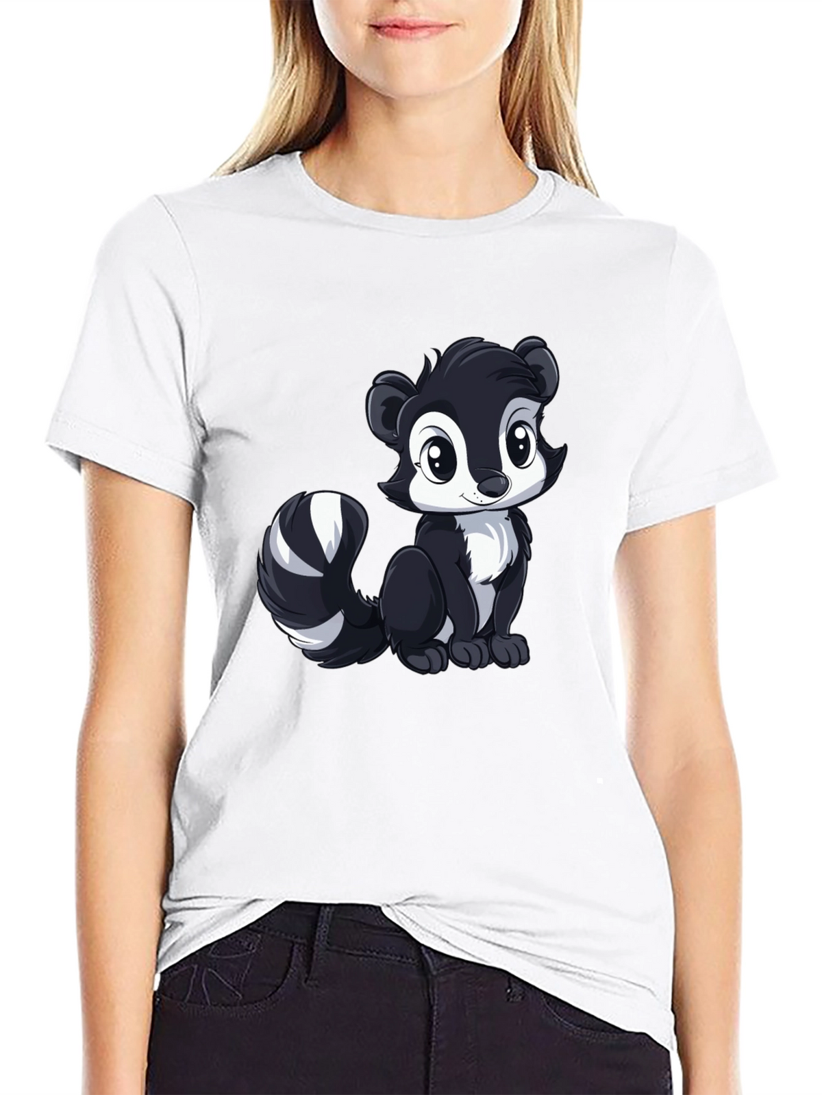 Cute Skunk Graphic Tee - Black Cotton Shirt