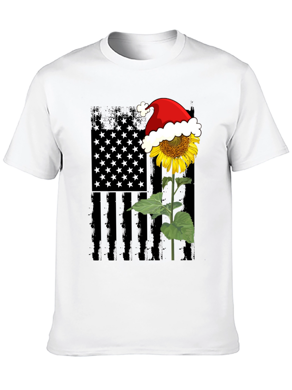 Sunflower American Flag Santa Hat T-Shirt