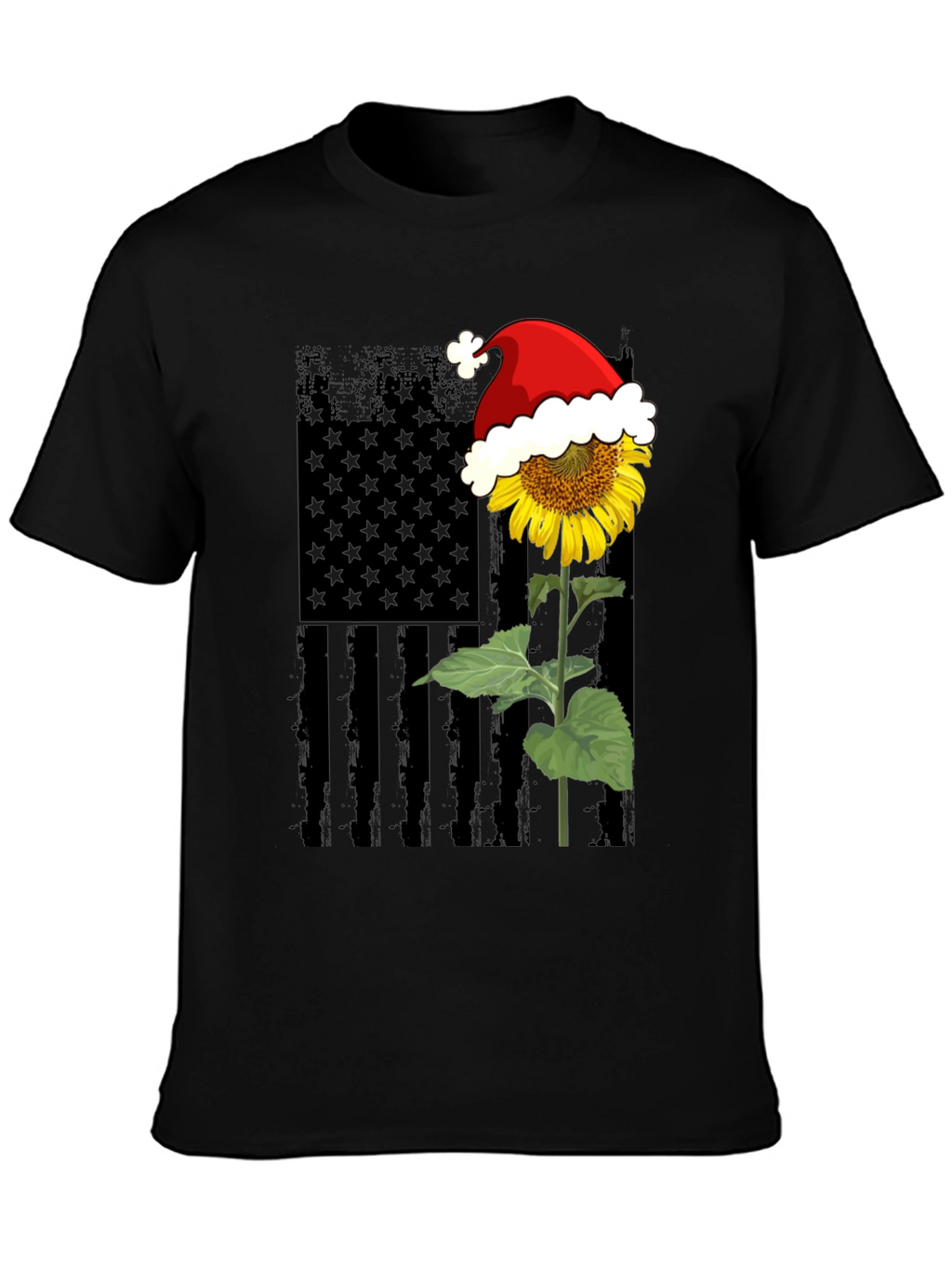 Sunflower American Flag Santa Hat T-Shirt