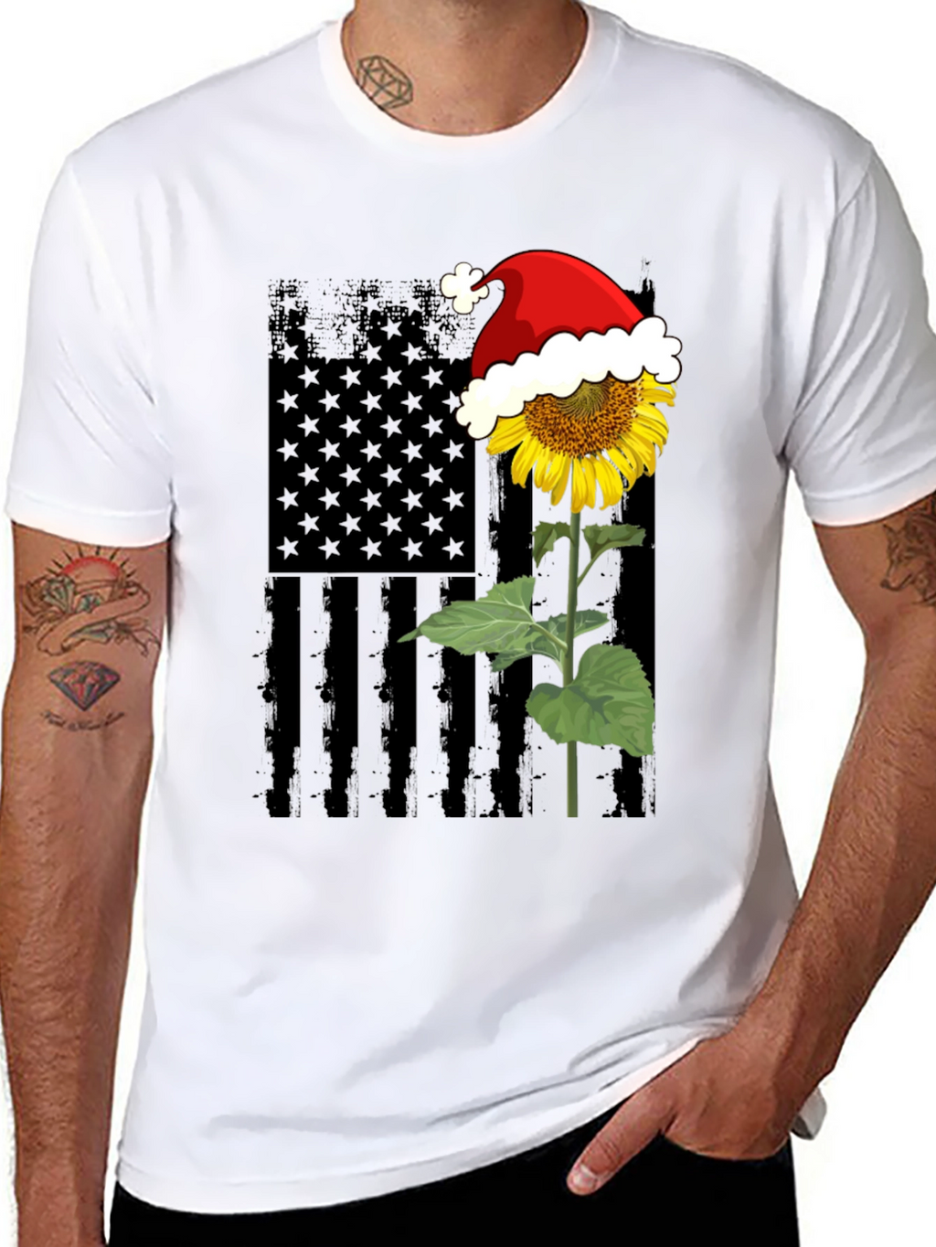 Sunflower American Flag Santa Hat T-Shirt
