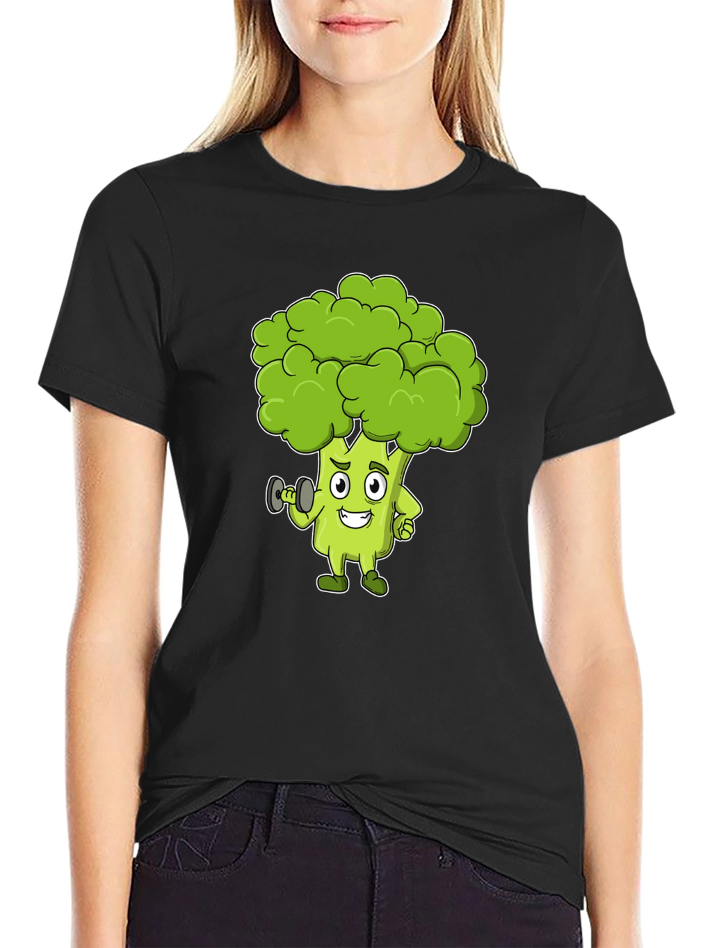 Broccoli Cartoon Graphic Black T-Shirt