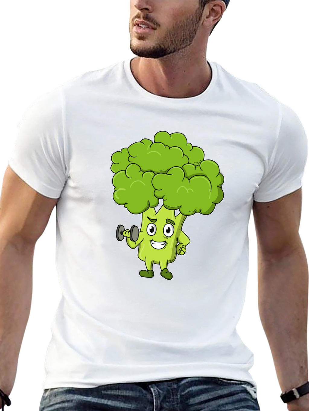 Broccoli Cartoon Graphic Black T-Shirt