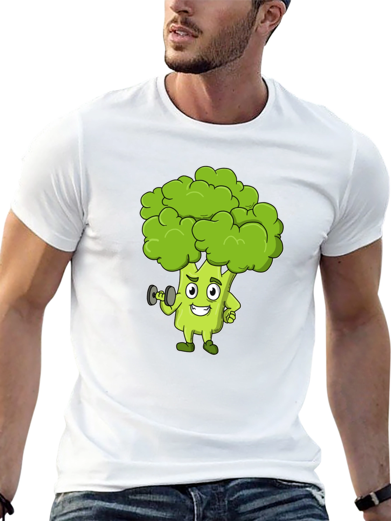 Broccoli Cartoon Graphic Black T-Shirt