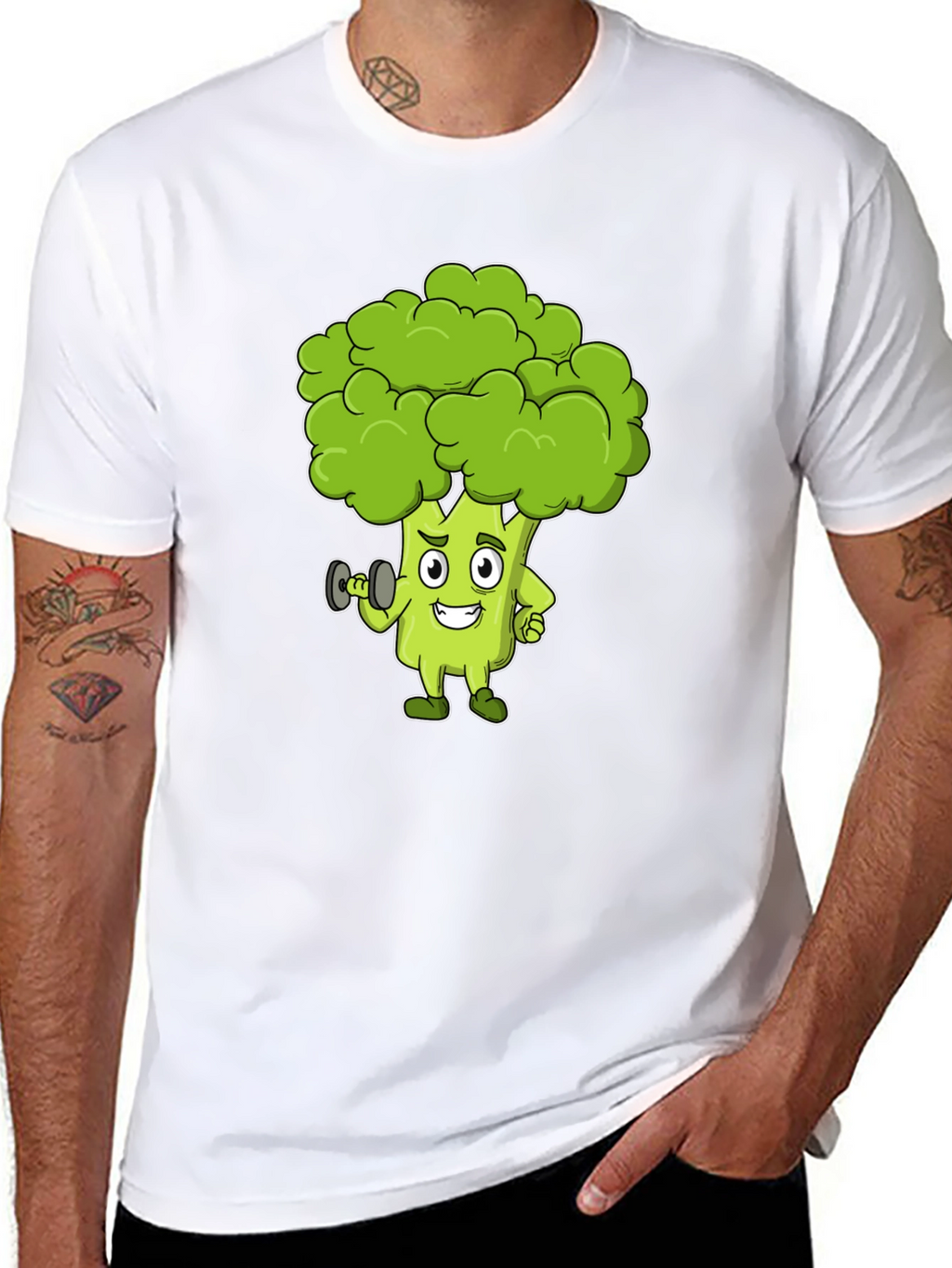 Broccoli Cartoon Graphic Black T-Shirt
