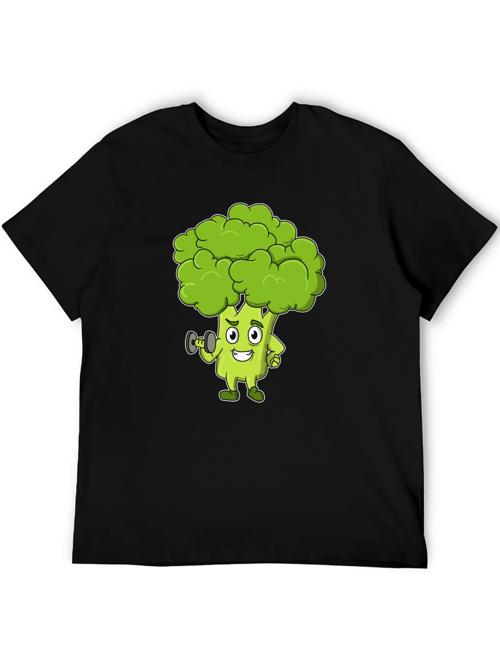 Broccoli Cartoon Graphic Black T-Shirt